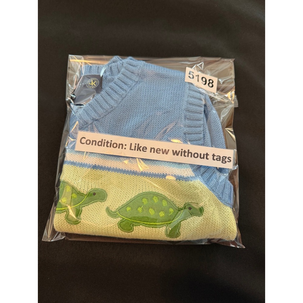 J Khaki Kids Blue Turtle Knit Sweater Vest V-Neck Ramie‎ Cotton Blend 2T - Picture 6 of 7